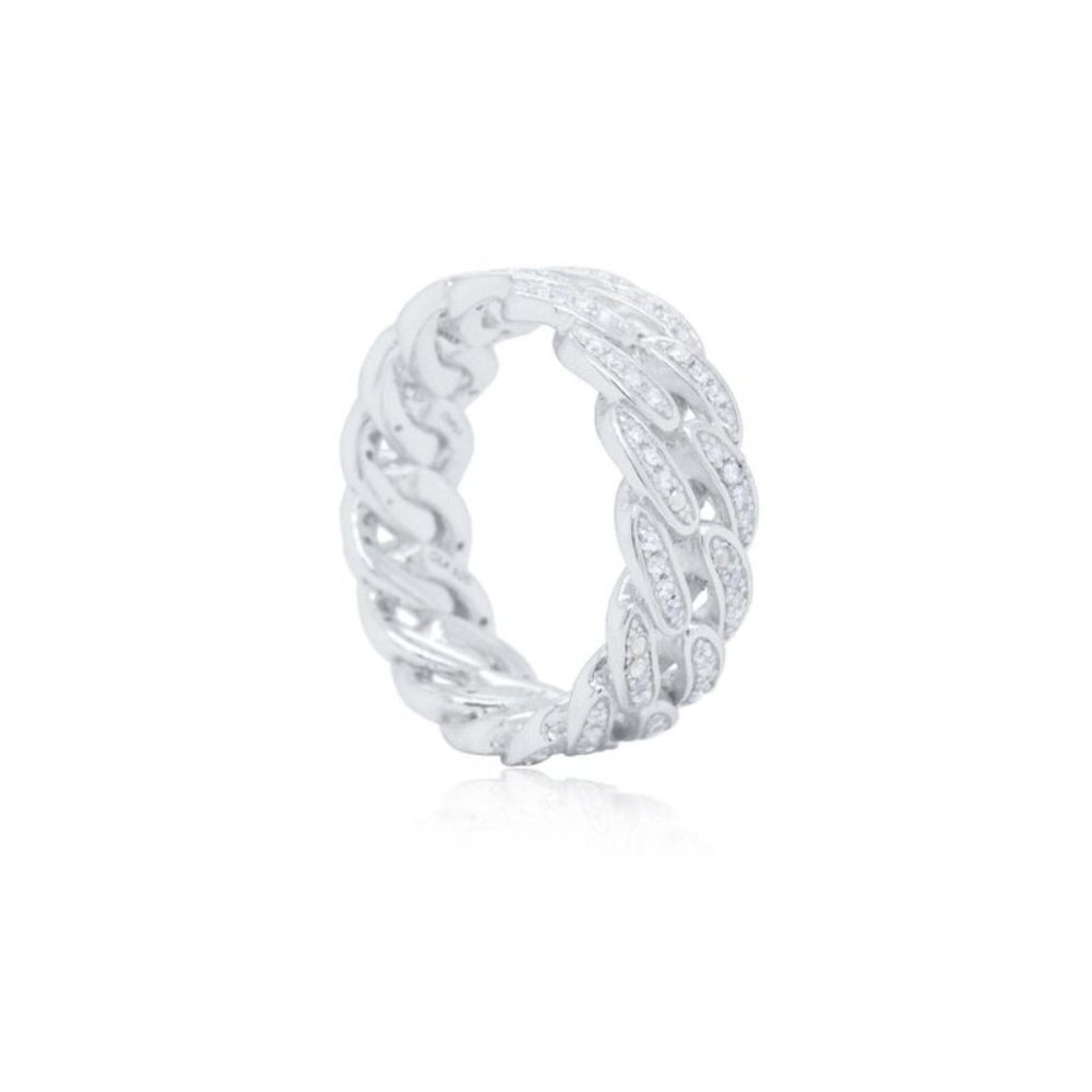 8MM Miami Cuban Link Ring Band Iced Out Hip Hop